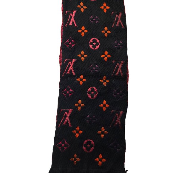 Louis Vuitton LV Black Pink Orange Multi-color Shine Monogram Logomania Scarf - Picture 2 of 8